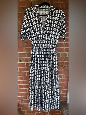 NWT- Anthropologie Navy and White Linked Circle Maxi Dress